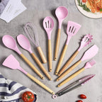 Premium Silicone Kitchen Utensils – Lattea Wooden Handle Set