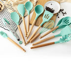 Premium Silicone Kitchen Utensils – Lattea Wooden Handle Set