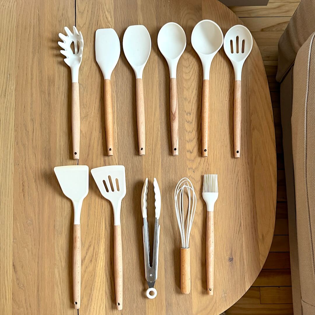Premium Silicone Kitchen Utensils – Lattea Wooden Handle Set