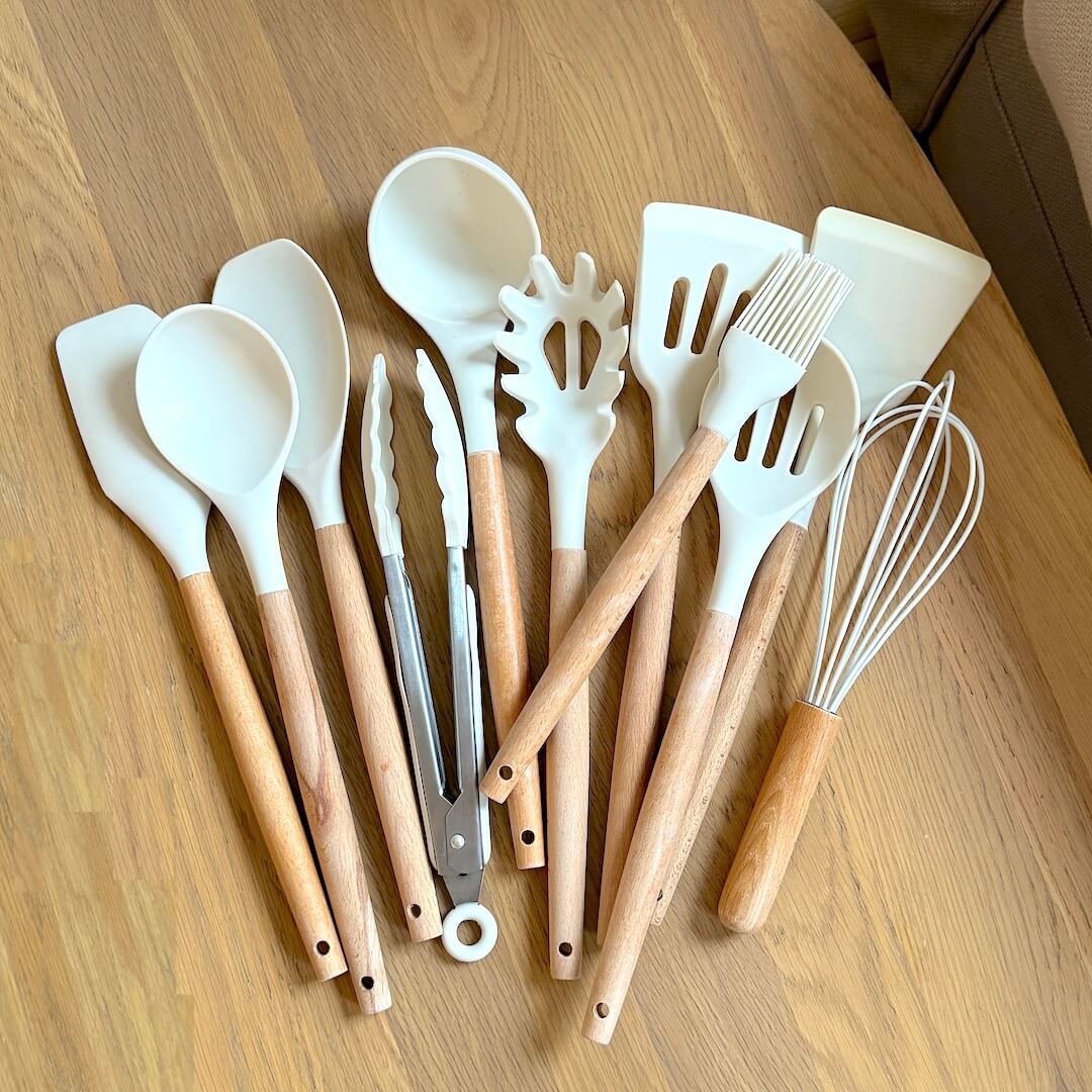 Premium Silicone Kitchen Utensils – Lattea Wooden Handle Set