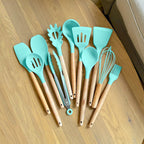 Premium Silicone Kitchen Utensils – Lattea Wooden Handle Set