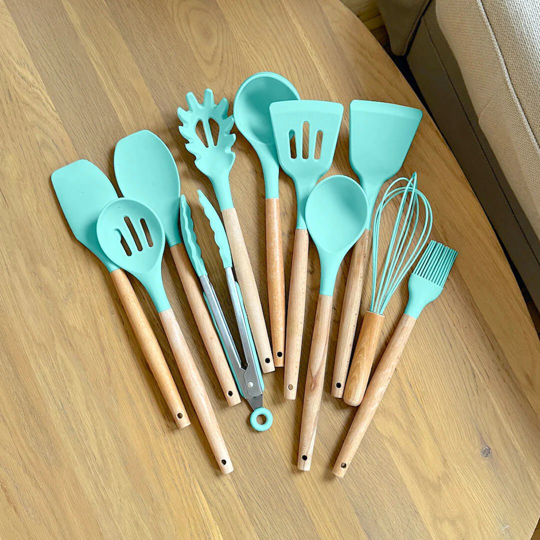 Premium Silicone Kitchen Utensils – Lattea Wooden Handle Set