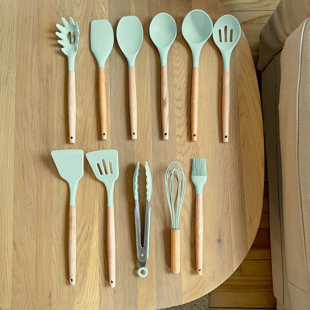Premium Silicone Kitchen Utensils – Lattea Wooden Handle Set