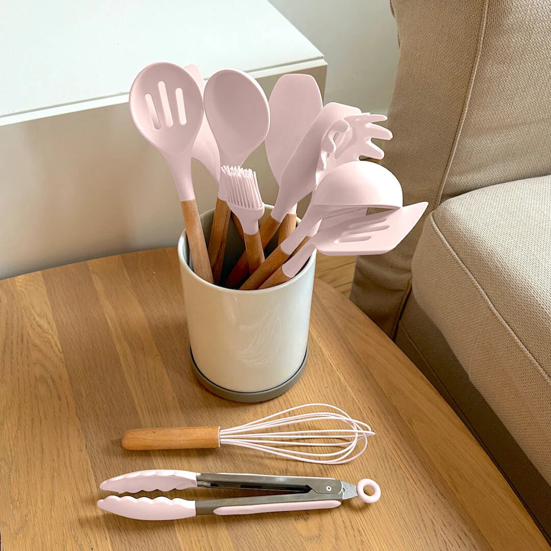 Premium Silicone Kitchen Utensils – Lattea Wooden Handle Set
