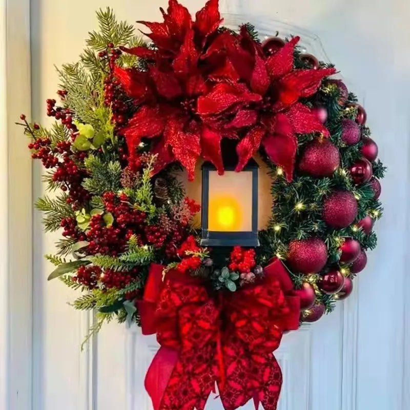 30cm Christmas Wreath with Lantern and Bow – Outdoor Front Door Decor 0