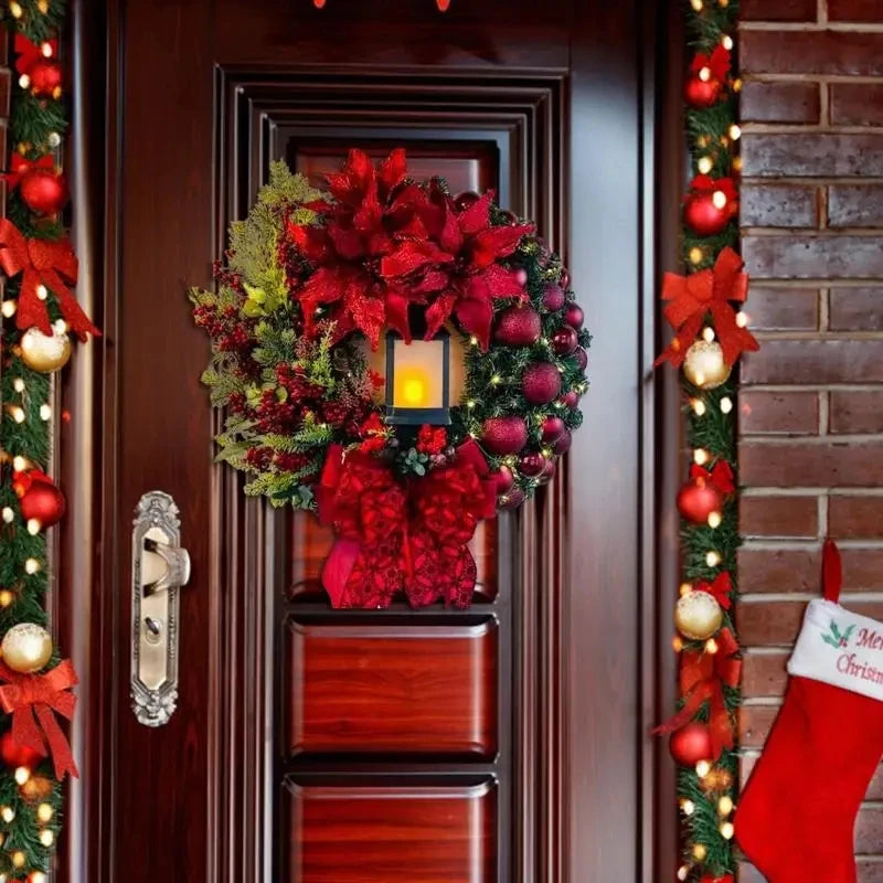 30cm Christmas Wreath with Lantern and Bow – Outdoor Front Door Decor 3