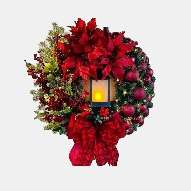 30cm Christmas Wreath with Lantern and Bow – Outdoor Front Door Decor 5