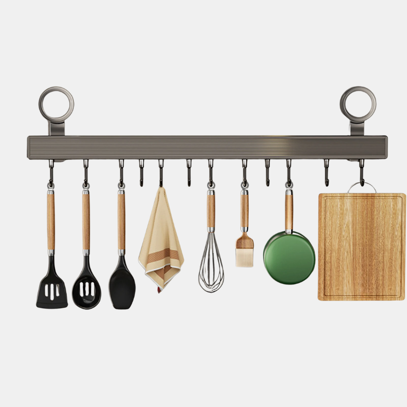 Wall-Mounted Kitchen Rack with Utensil Holder – No-Drill Organizer Rail