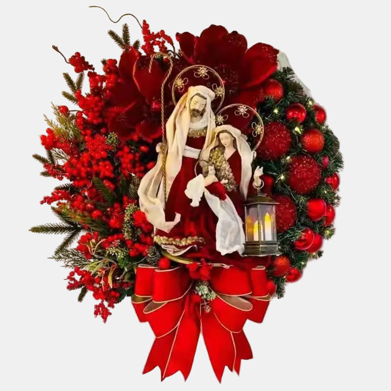 40cm Christmas Wreath with Lantern and Bow – Outdoor Front Door Decor 0