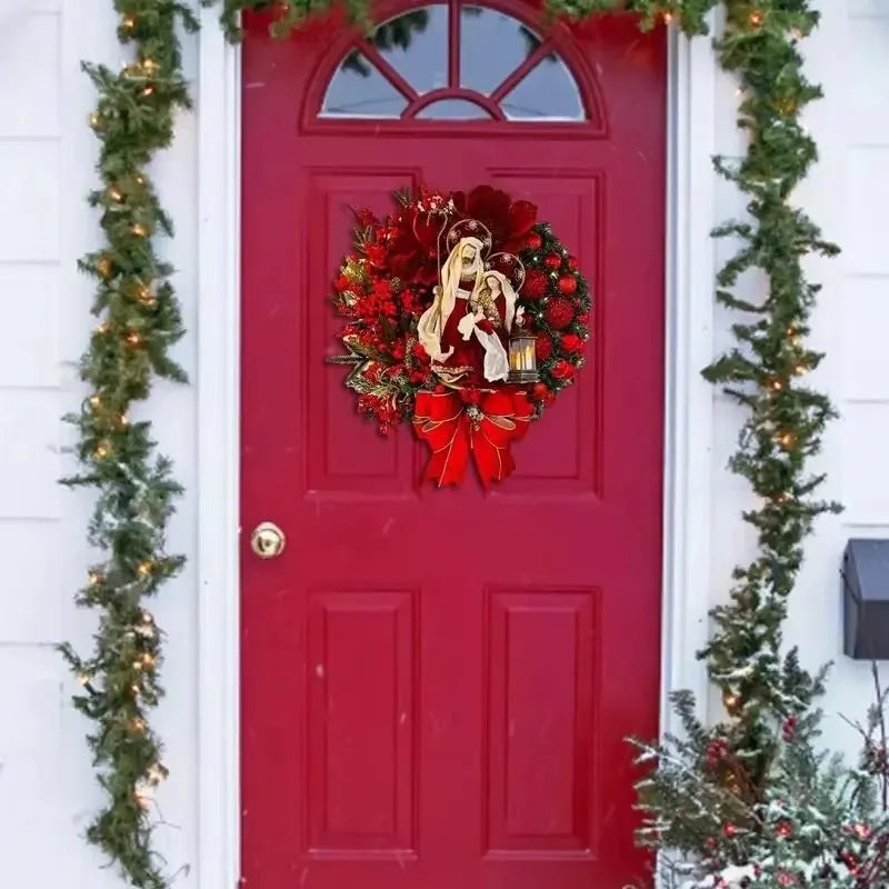 40cm Christmas Wreath with Lantern and Bow – Outdoor Front Door Decor 3