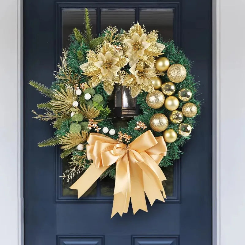 40cm Christmas Wreath with Lantern and Bow – Outdoor Front Door Decor 4