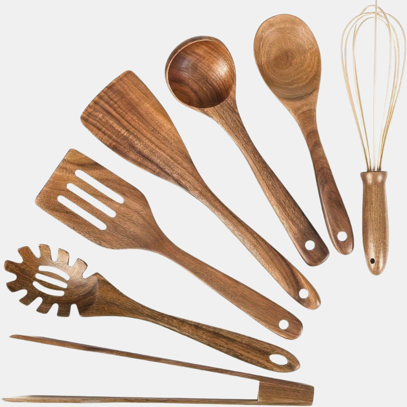 7-Piece Wooden Kitchen Utensil Set – Eco-Friendly Cooking Tools for Kitchen