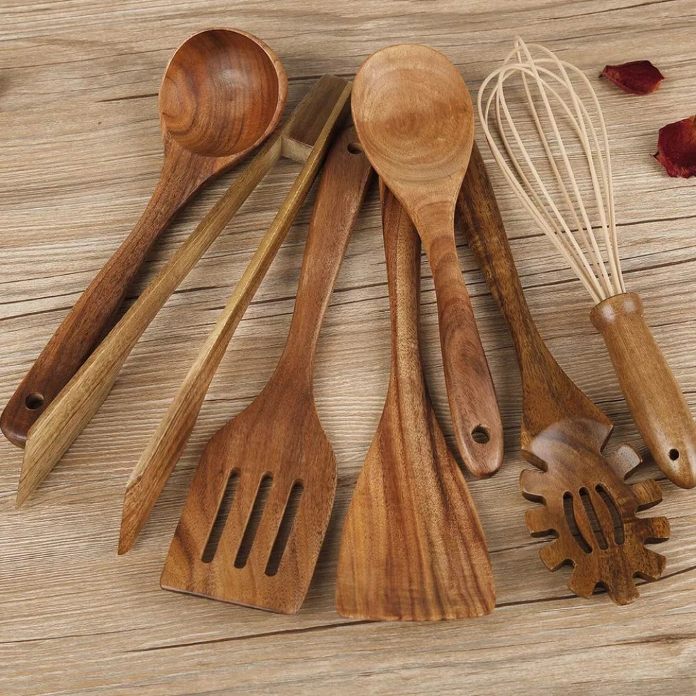 7-Piece Wooden Kitchen Utensils Set – Durable Cooking Tools for Home Chefs 0