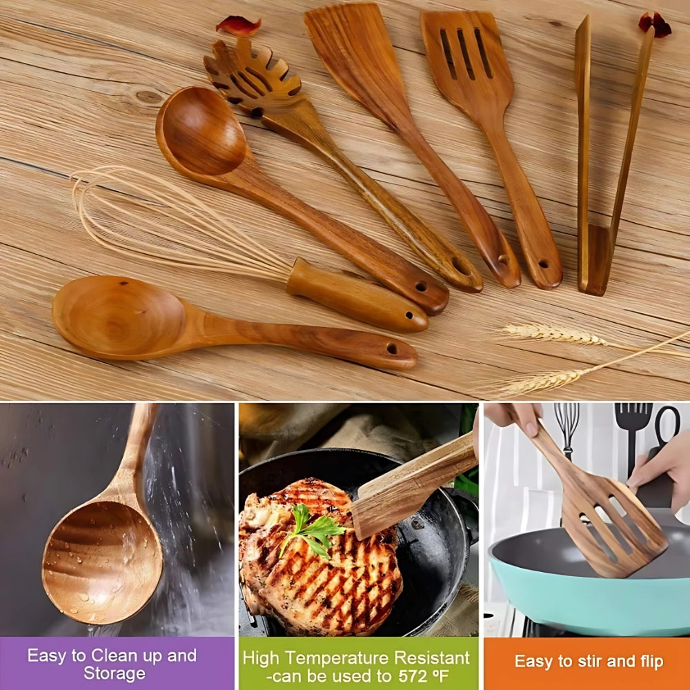 7-Piece Wooden Kitchen Utensils Set – Durable Cooking Tools for Home Chefs 1
