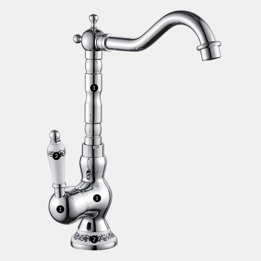 Antique Brass Kitchen Faucet with Ceramic Handle – 360° Rotating Spout 0
