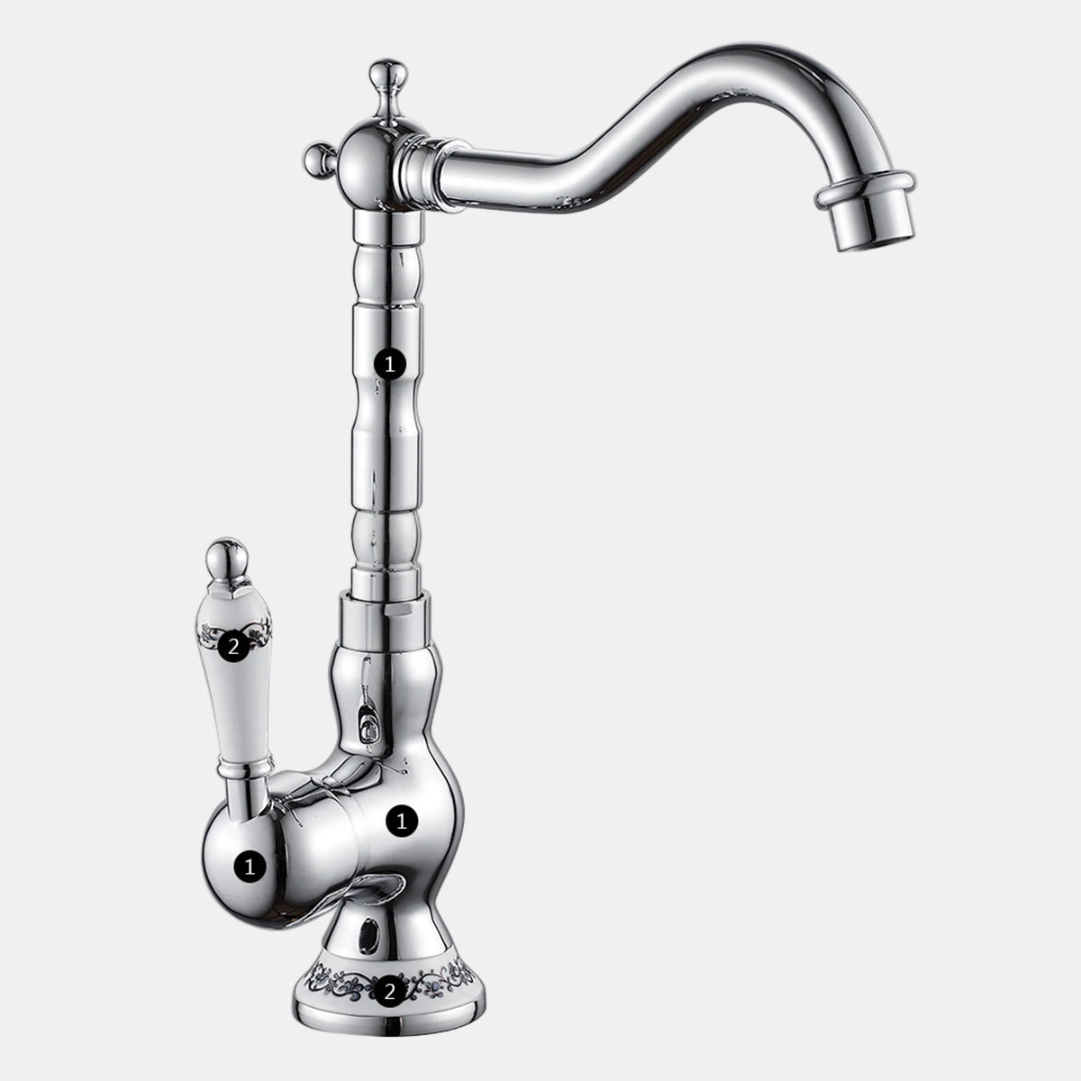 Antique Brass Kitchen Faucet with Ceramic Handle – 360° Rotating Spout 0