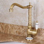 Antique Brass Kitchen Faucet with Ceramic Handle – 360° Rotating Spout 2