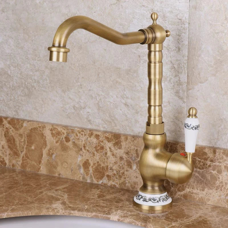 Antique Brass Kitchen Faucet with Ceramic Handle – 360° Rotating Spout 2