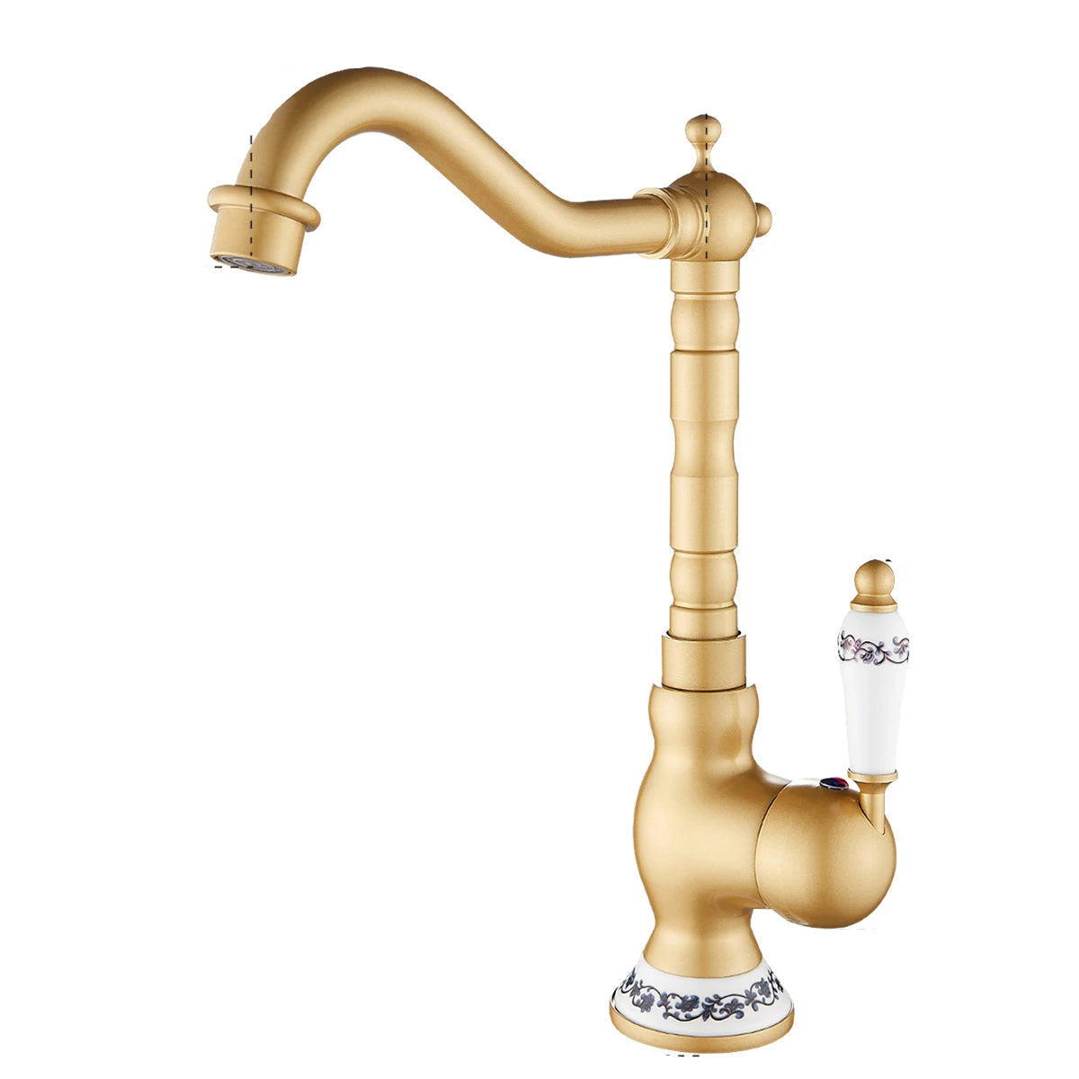 Antique Brass Kitchen Faucet with Ceramic Handle – 360° Rotating Spout 7