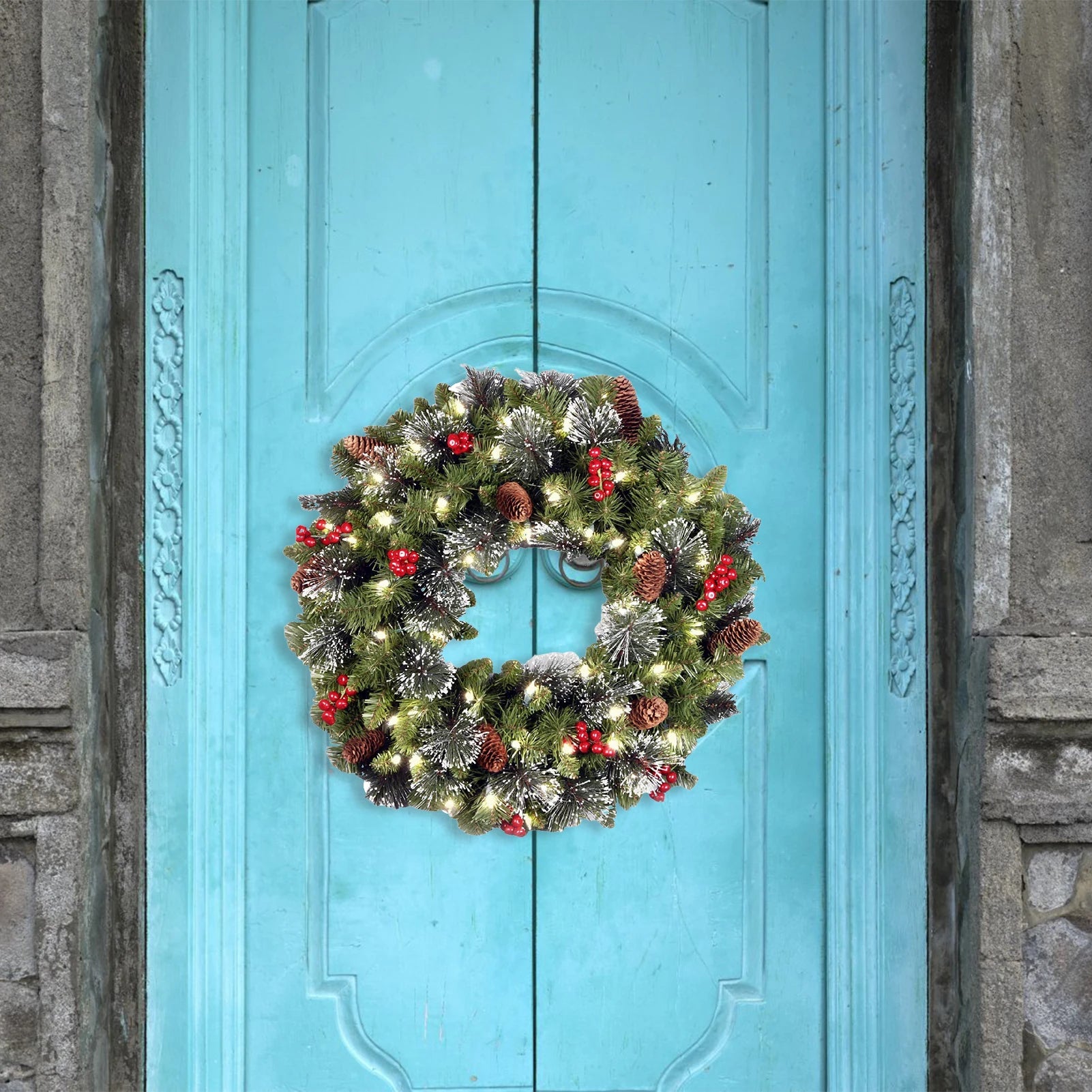 Artificial Christmas Wreath with Pinecones and Berries – Outdoor Door Decor 1