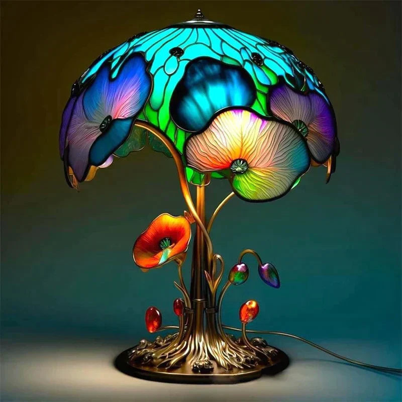 Artisan Stained Glass Table Lamp – Vintage Floral Design for Bedroom 3
