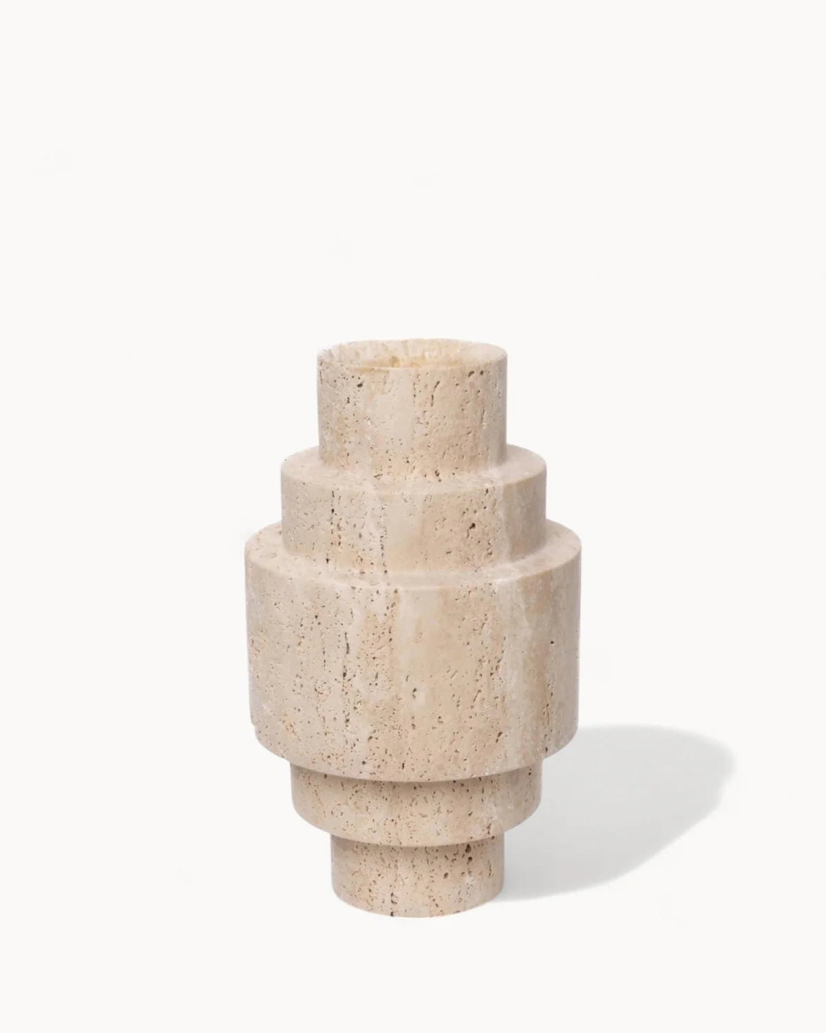 Beige Travertine Floor Vase – Geometric Modern Design