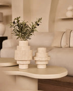 Beige Travertine Floor Vase – Geometric Modern Design