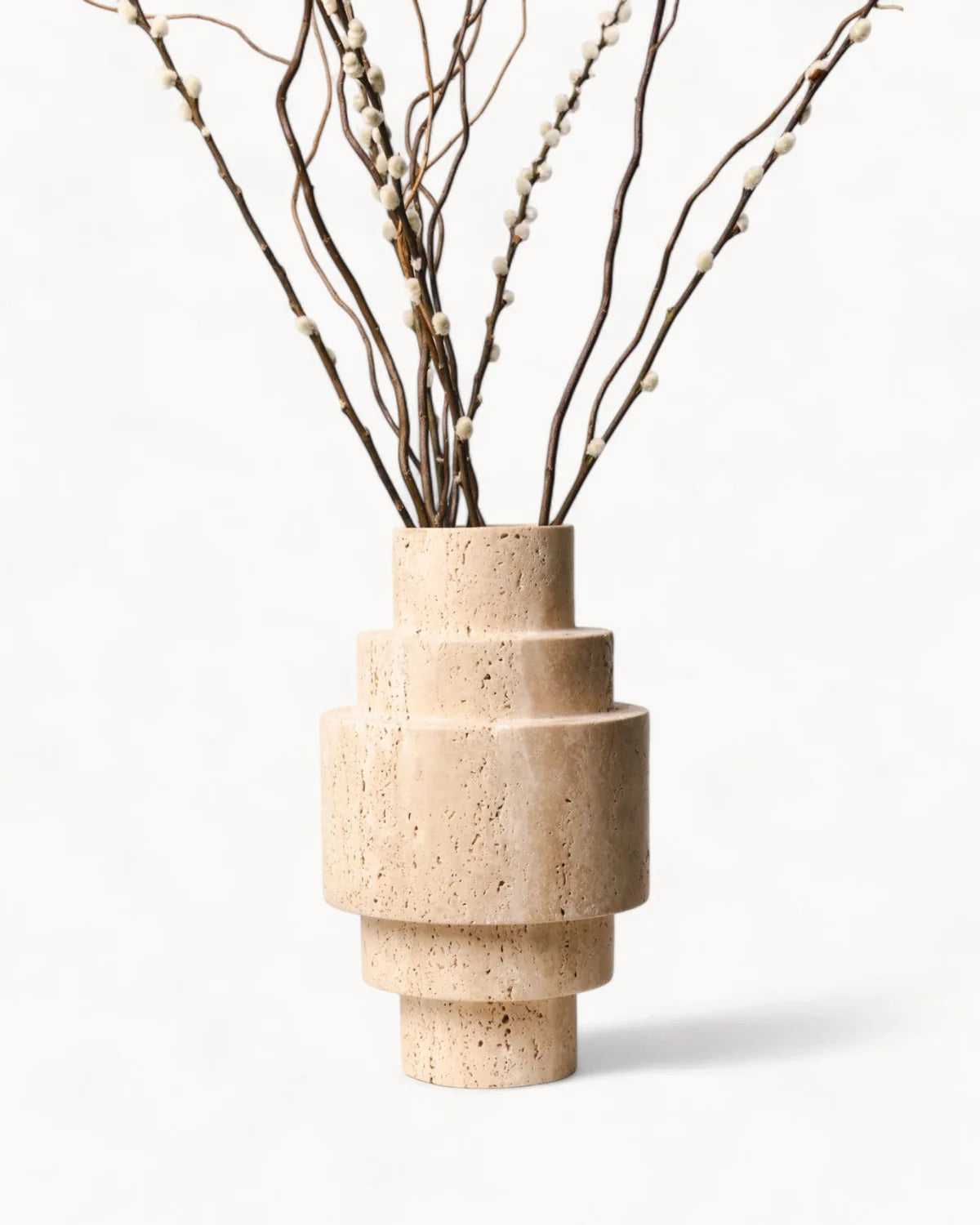 Beige Travertine Floor Vase – Geometric Modern Design