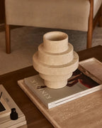 Beige Travertine Floor Vase – Geometric Modern Design
