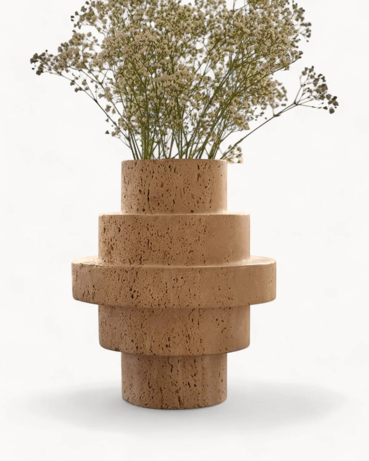Beige Travertine Floor Vase – Geometric Modern Design
