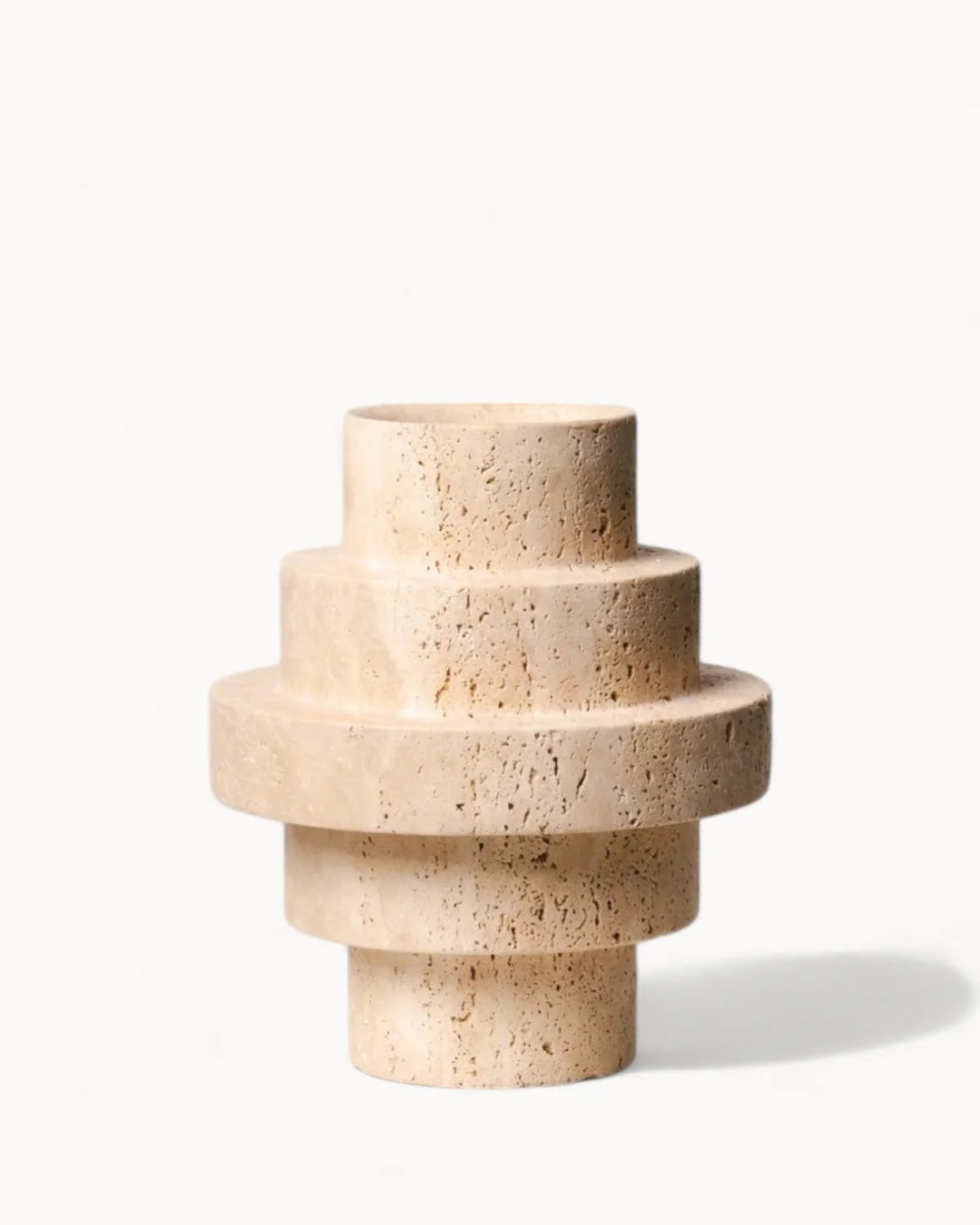 Beige Travertine Floor Vase – Geometric Modern Design