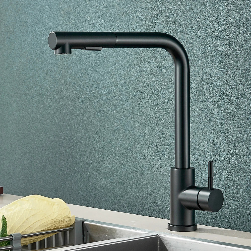 Black Kitchen Faucet with 360° Rotation and Sprayer – Modern Sink Tap 0