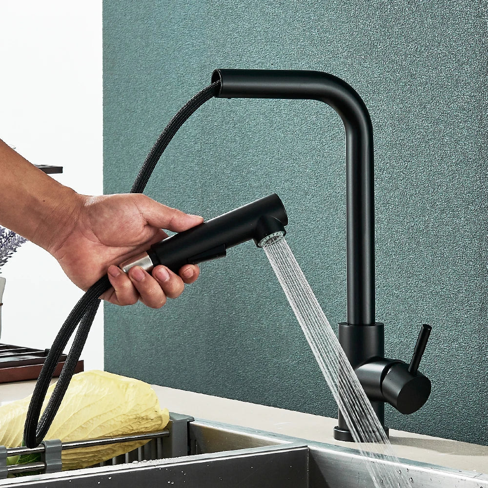 Black Kitchen Faucet with 360° Rotation and Sprayer – Modern Sink Tap 1