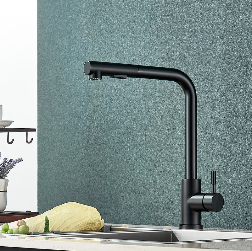 Black Kitchen Faucet with 360° Rotation and Sprayer – Modern Sink Tap 7