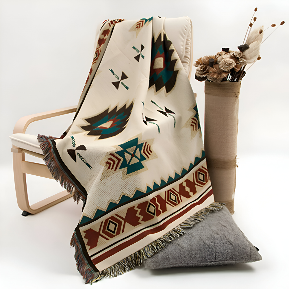 Stylish Bohemian Blanket Throw – Geometric & Tassel Accents