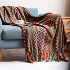 Boho Stripe Tassel Throw Blanket – Vibrant Texture, Effortless Style