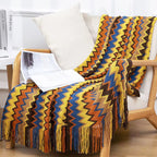 Boho Stripe Tassel Throw Blanket – Vibrant Texture, Effortless Style