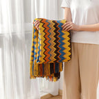 Boho Stripe Tassel Throw Blanket – Vibrant Texture, Effortless Style