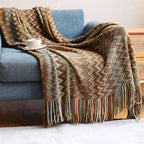 Boho Stripe Tassel Throw Blanket – Vibrant Texture, Effortless Style