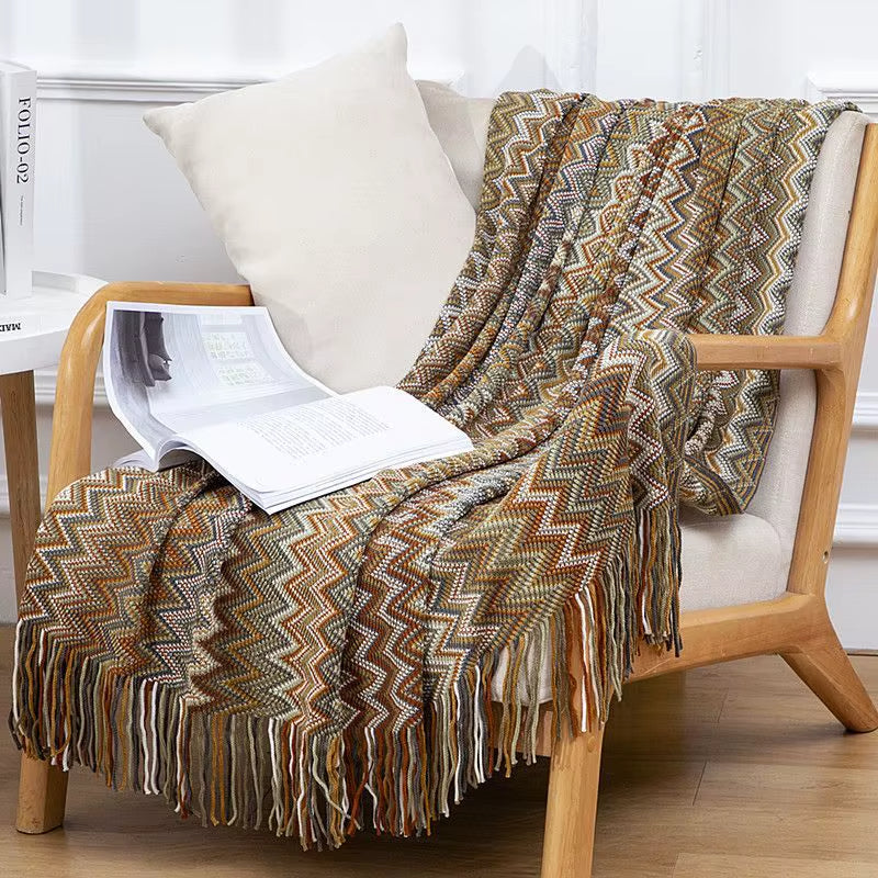 Boho Stripe Tassel Throw Blanket – Vibrant Texture, Effortless Style