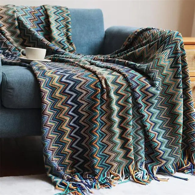 Boho Stripe Tassel Throw Blanket – Vibrant Texture, Effortless Style