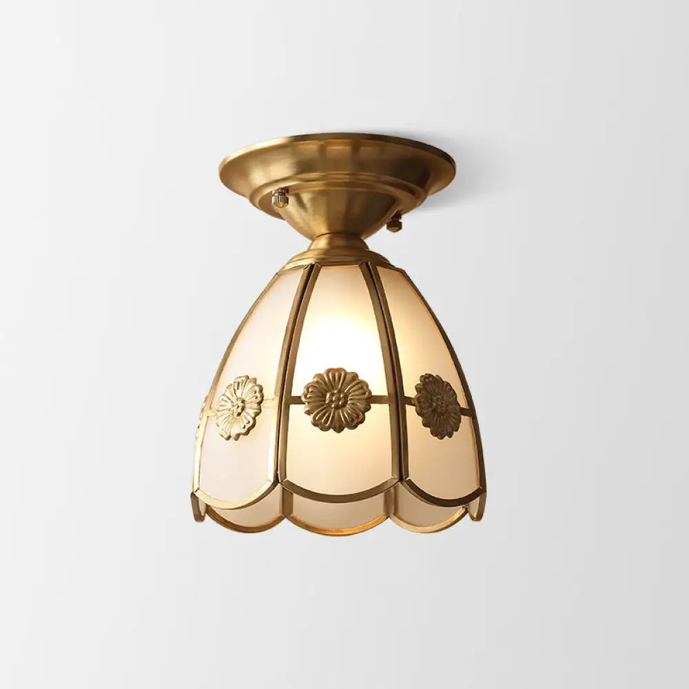 Minimalist Brass Semi-Flush Ceiling Light – Scalloped Metal Design
