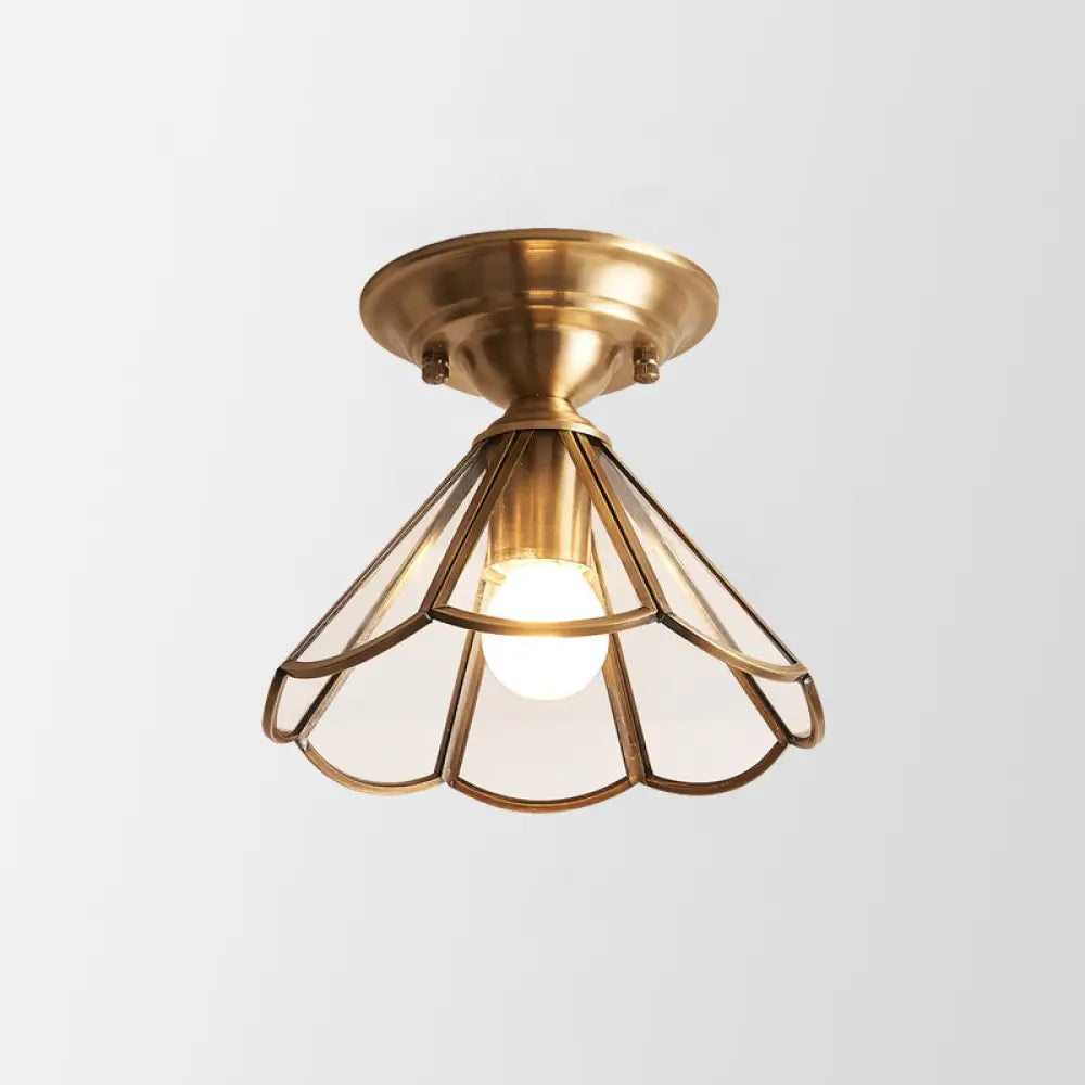 Minimalist Brass Semi-Flush Ceiling Light – Scalloped Metal Design