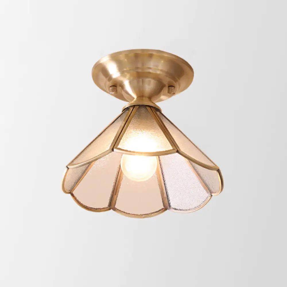 Minimalist Brass Semi-Flush Ceiling Light – Scalloped Metal Design