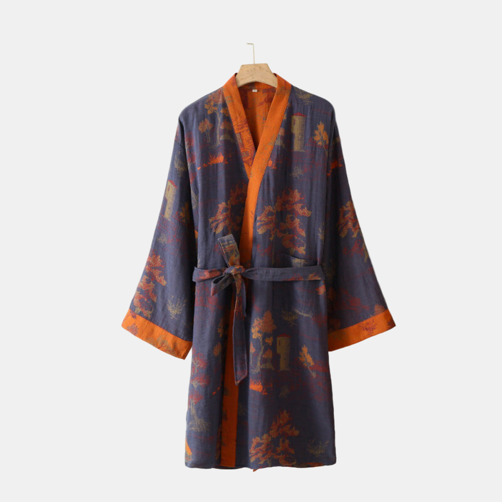Breathable Cotton Kimono Bathrobe – Stylish Mens Robe for Home & Spa 0