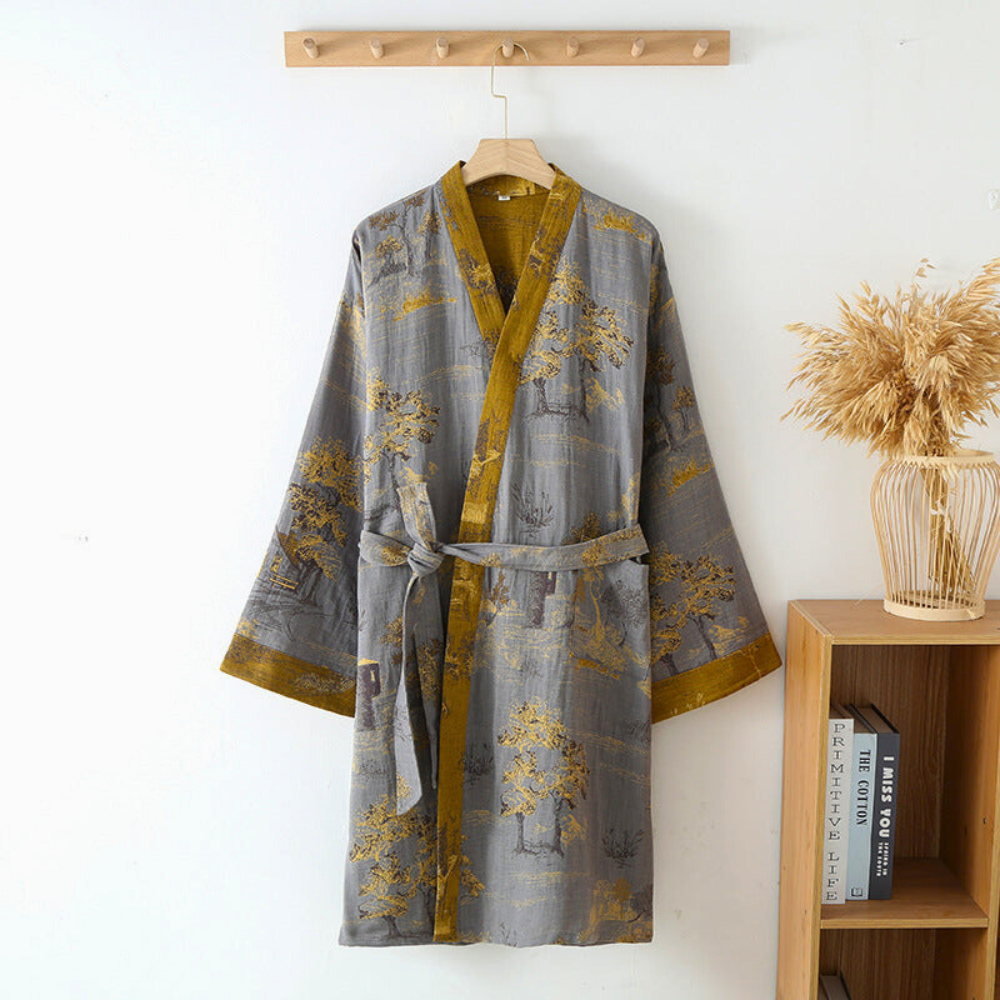 Breathable Cotton Kimono Bathrobe – Stylish Mens Robe for Home & Spa 2