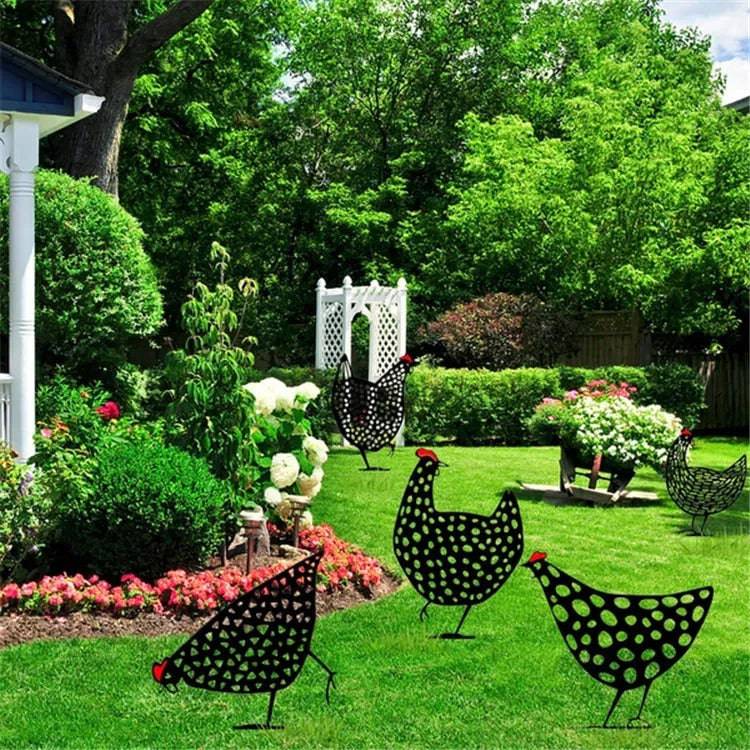 Metal Chicken Family Garden Decoration – Whimsical Charm for Your Yard