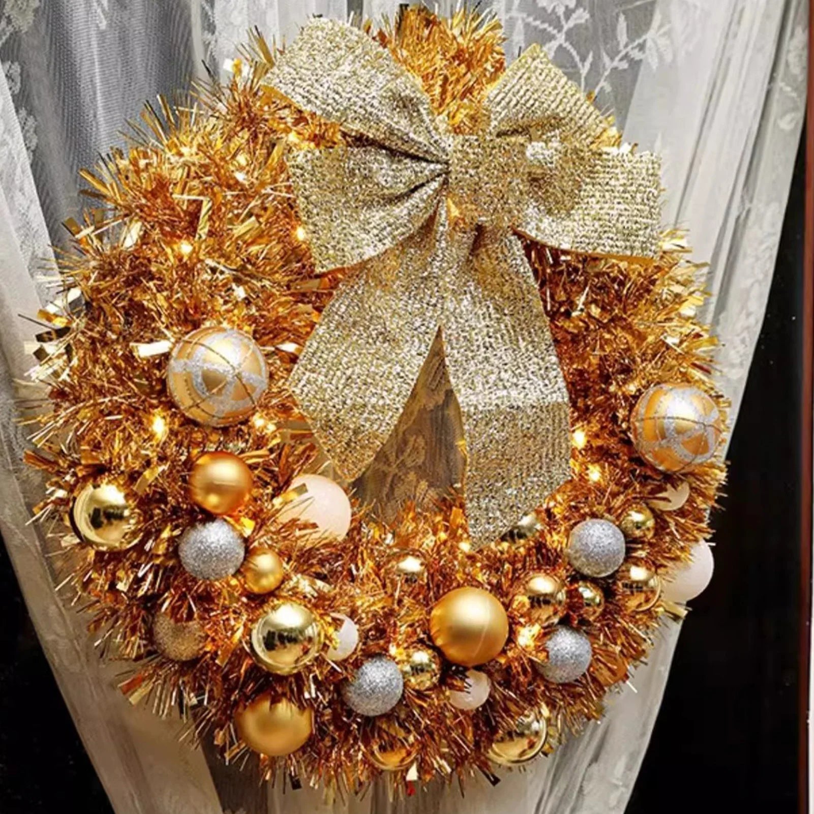 Christmas Wreath Outdoor with Glitter Bow – 45cm Door Decoration 0