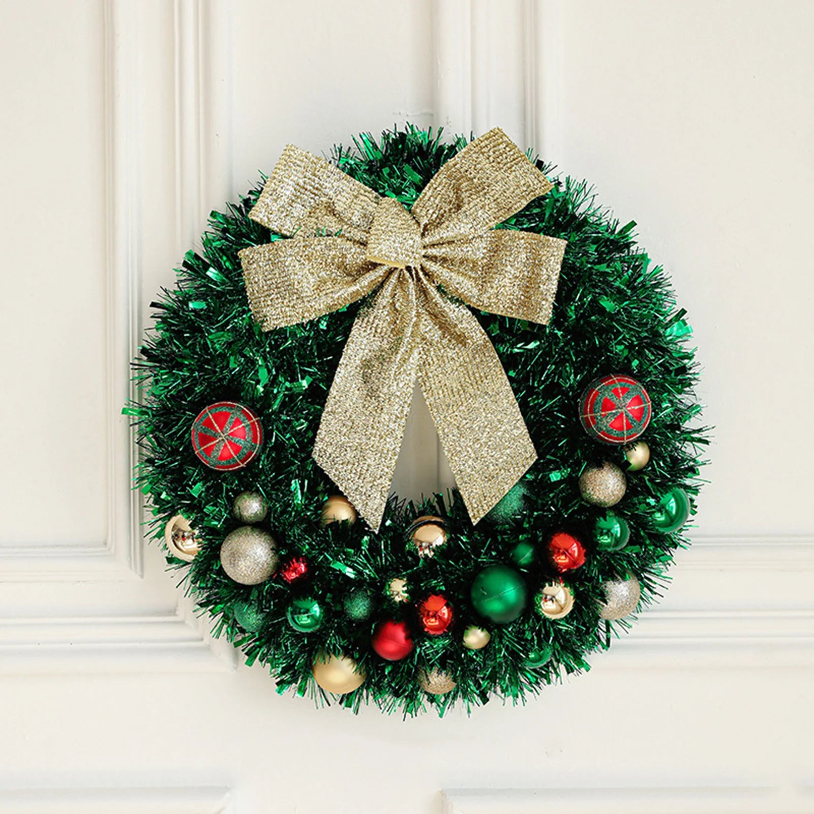 Christmas Wreath Outdoor with Glitter Bow – 45cm Door Decoration 1