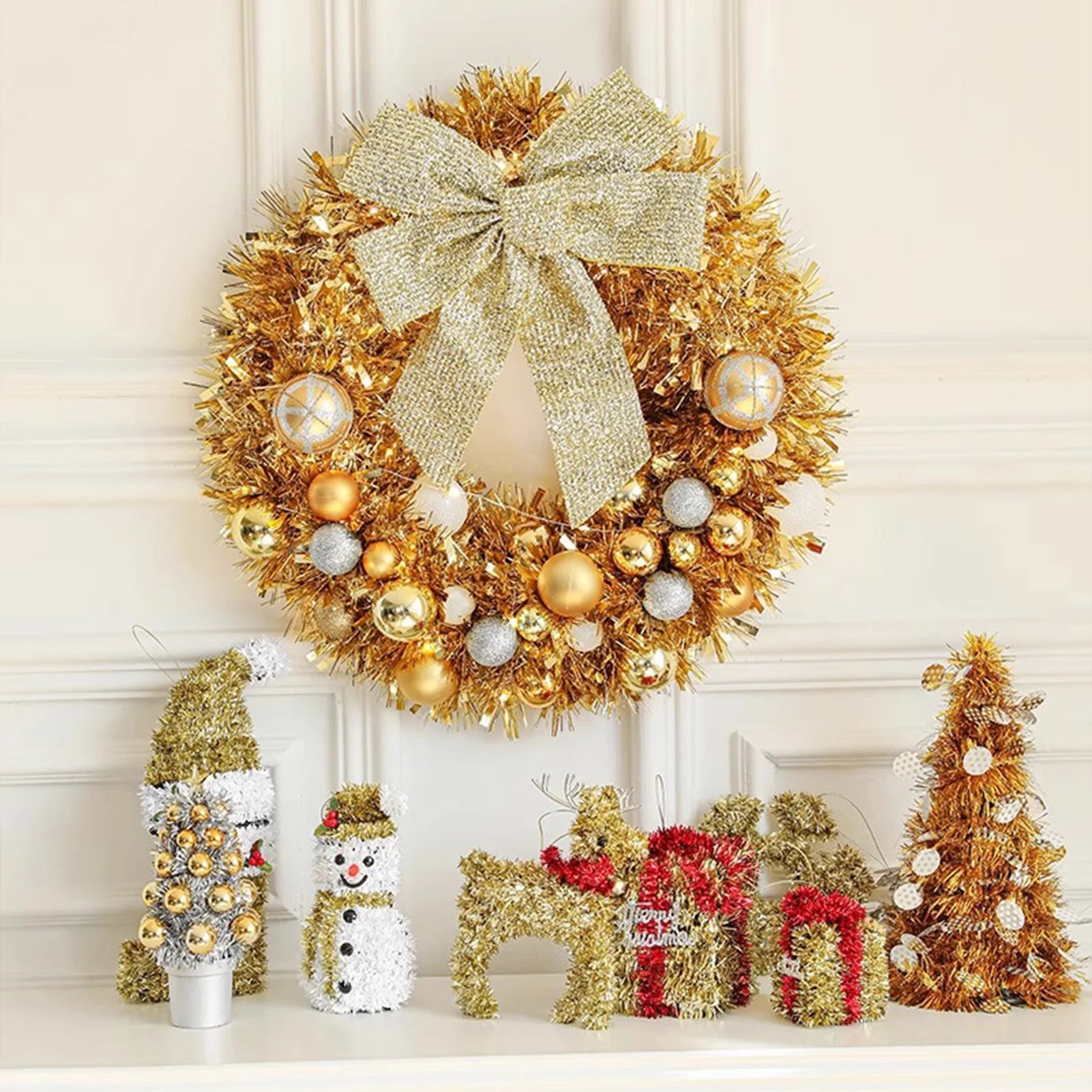 Christmas Wreath Outdoor with Glitter Bow – 45cm Door Decoration 2